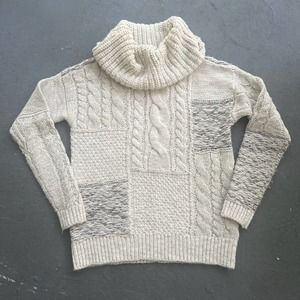 Abercrombie Patchwork Cable Knit Cowl Neck Chunky Sweater - Cream Women’s Small